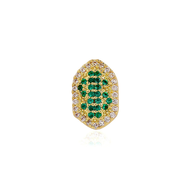 Zümrüt Pave Tek Diş Grillz gold - 18k altın kaplama, yeşil kübik zirkon pave ve beyaz halo taşlı tek diş grillz