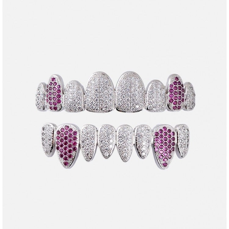 Iced Fully Pink-Silver Grillz