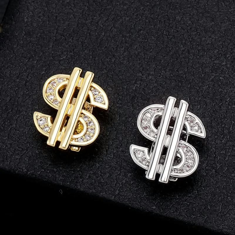Dolar İşareti Tek Diş Grillz - gold ve silver, kübik zirkon taşlı dolar sembolü formunda tek diş grillz