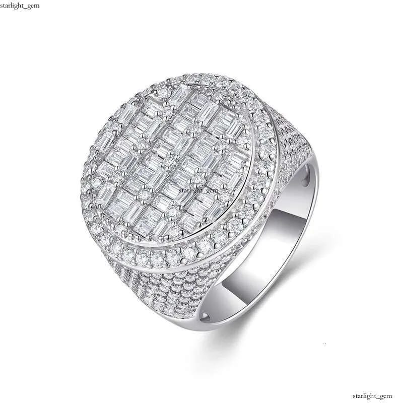 Iced Baguette Signet Ring - baget kesim kübik zirkon kümeli yuvarlak erkek yüzük