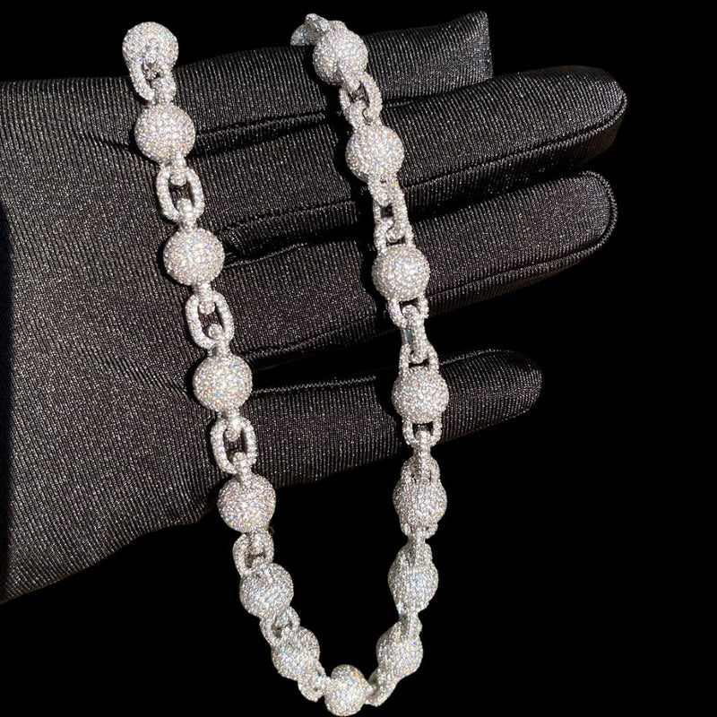 12mm Iced Ball Link Chain - pave kübik zirkon taşlı top ve gucci link zincir
