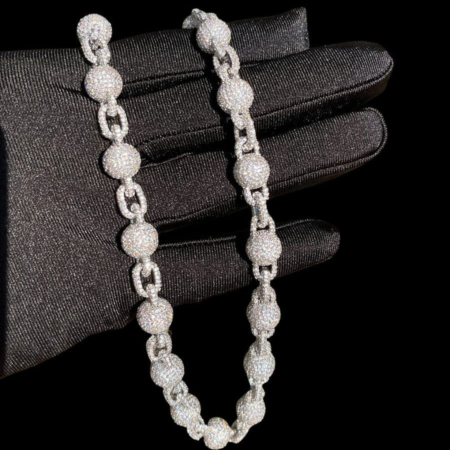 12mm Iced Ball Link Chain - pave kübik zirkon taşlı top ve gucci link zincir