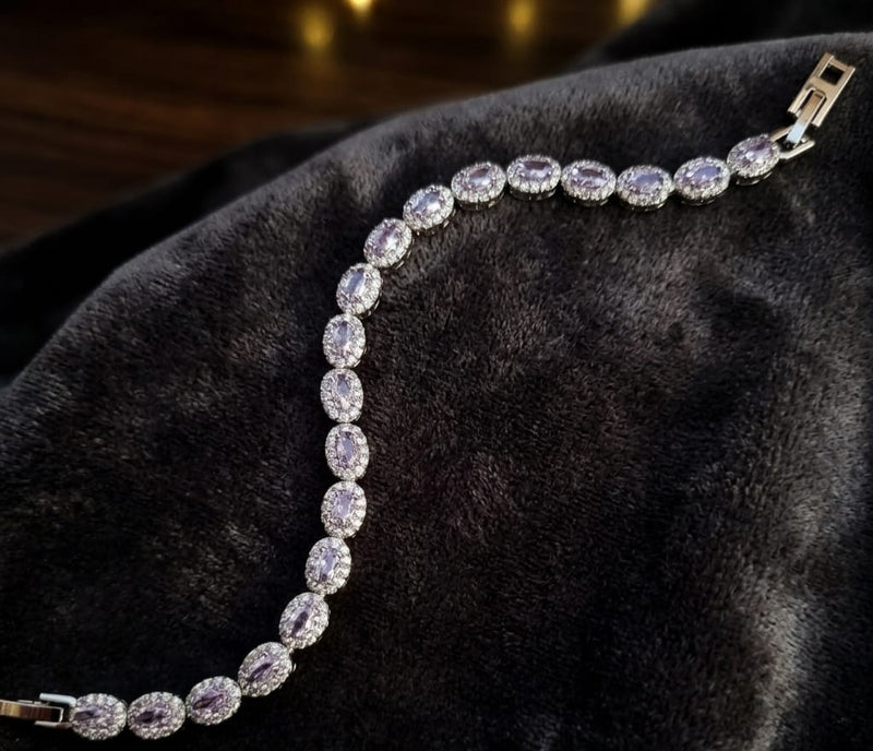 Iced Oval Halo Tennis Bracelet - oval kesim pembe taşlı halo tenis bileklik
