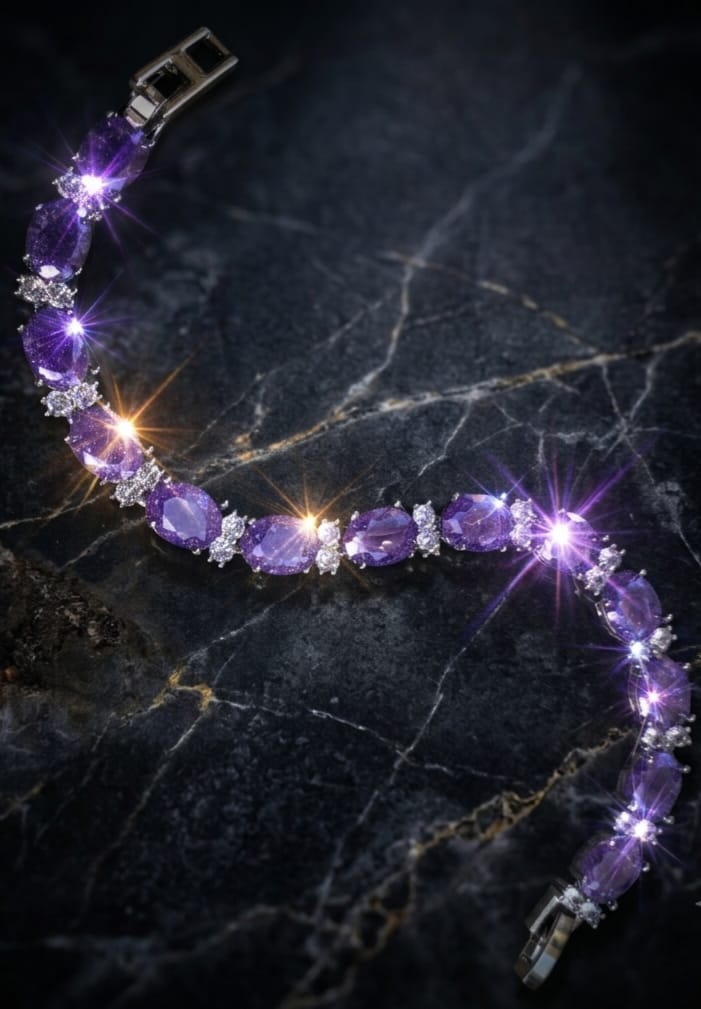 Iced Oval Stone Tennis Bracelet purple - mor oval taşlı kübik zirkon tenis bileklik