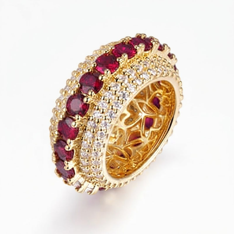 Iced Ruby Eternity Ring - gold kaplama, kırmızı ve beyaz kübik zirkon taşlı eternity yüzük
