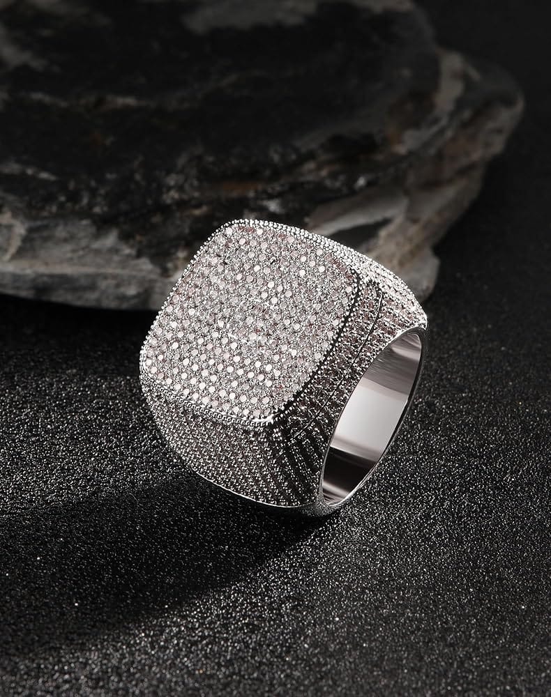 Iced Square Pave Signet Ring - tam pave kübik zirkon taşlı kare yüzlüklü erkek yüzük
