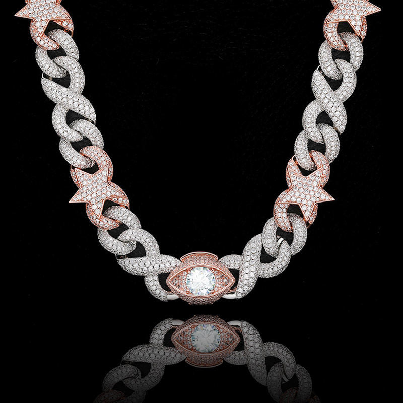 19mm Iced Star Infinity Cuban Chain - rose gold yıldızlı iced out küba zinciri ve nazar kilit