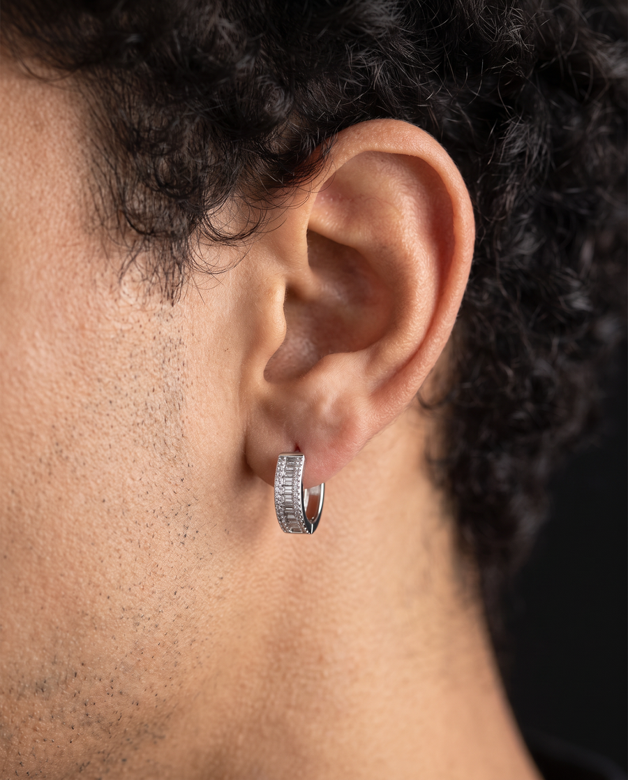 10mm Iced Baguette Hoop Earring