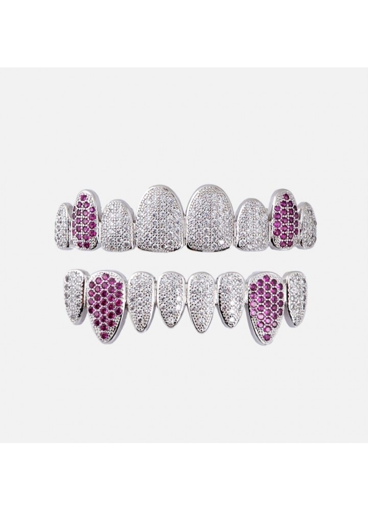 Iced Fully Pink-Silver Grillz