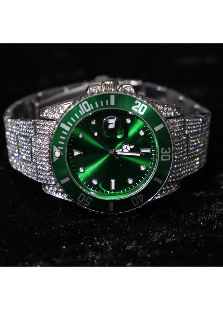 Iced Submariner Case Watch (Green-Silver)