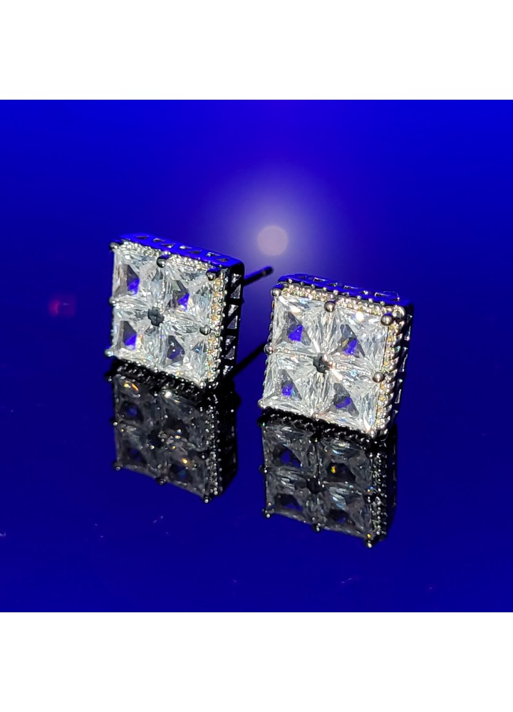 Square Cut Four Stone Diamond Earring