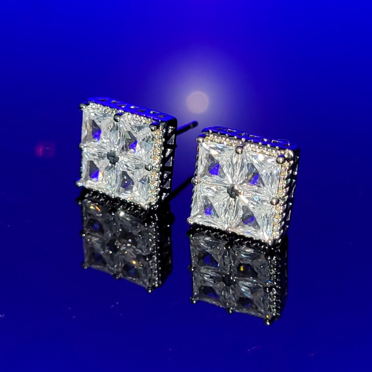 Square Cut Four Stone Diamond Earring